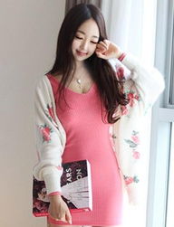 甜美公主風 粉色紗網拼接荷葉邊針織連衣裙